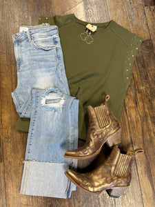 Olive Studded Top*