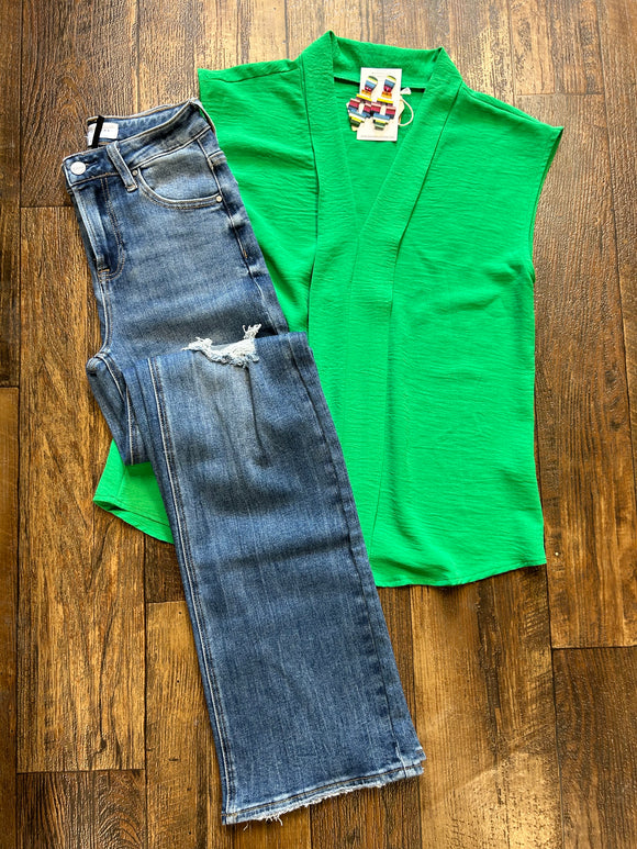 Kelly Green V Neck Basic Top*