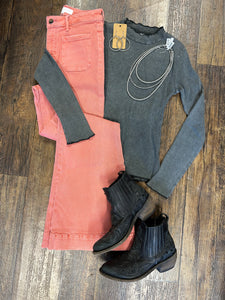 Charcoal Mineral Washed Mock Neck Top*