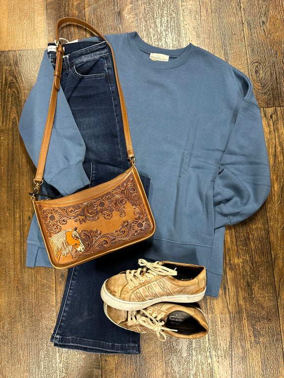 Slate Blue Boyfriend Crew neck