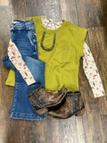 Olive Lime Quilted Long Crop Top