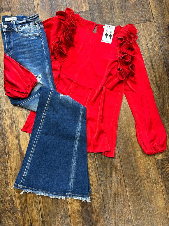 Red long sleeve with ruffles