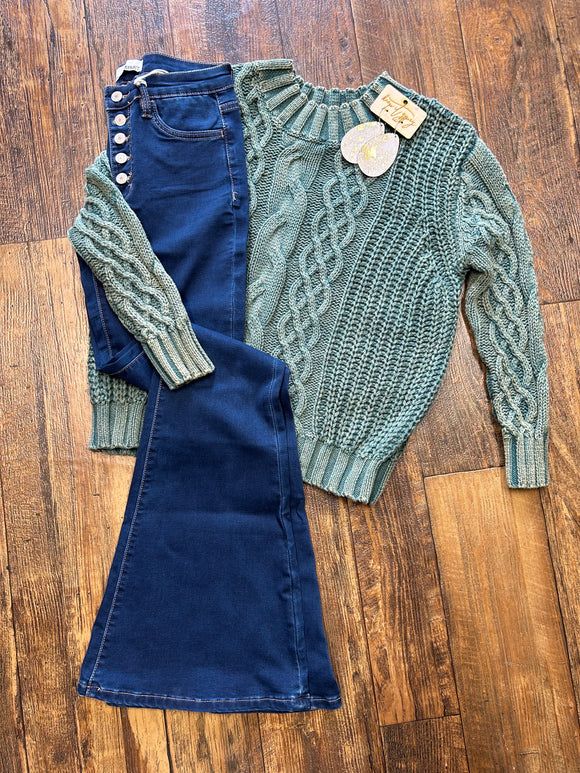 Acid Washed Teal Sweater