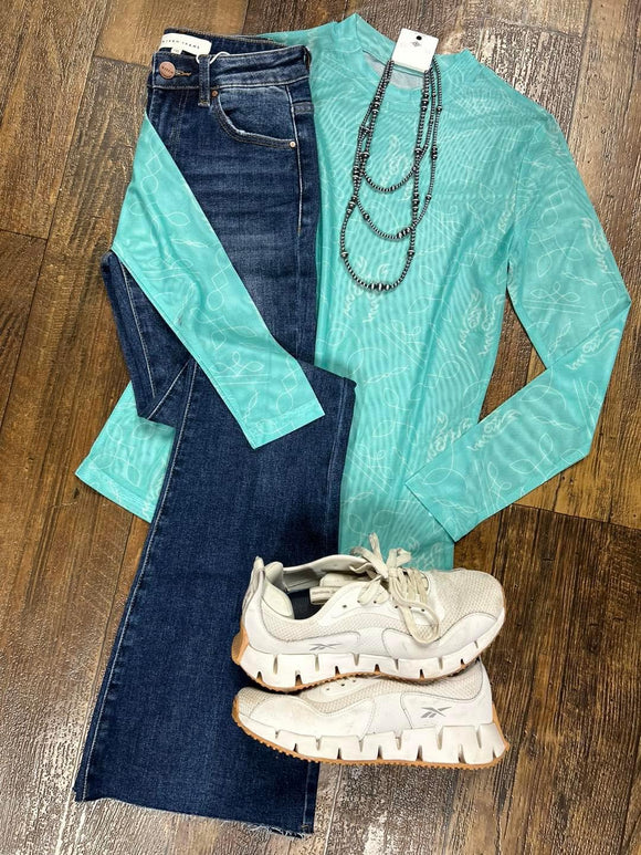 Teal Bootstitch Mesh Top*