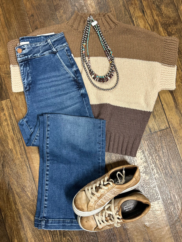 Mocha Color Block Sweater Top