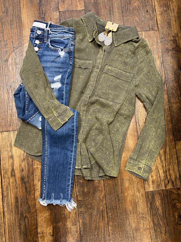 Olive button down