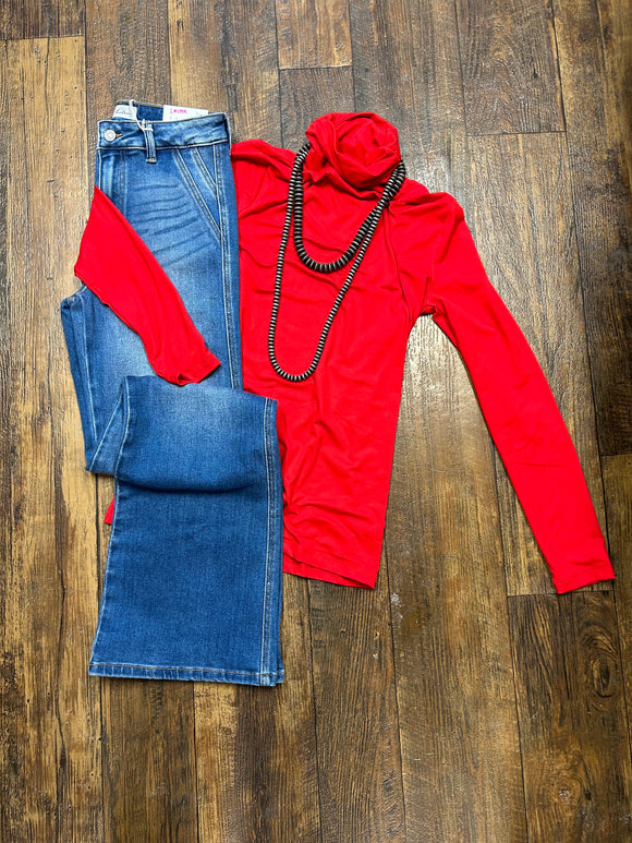 Red Basic Turtle Neck Long Sleeve