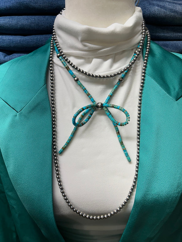 Turquoise Beaded Bow with Navajo Pearls