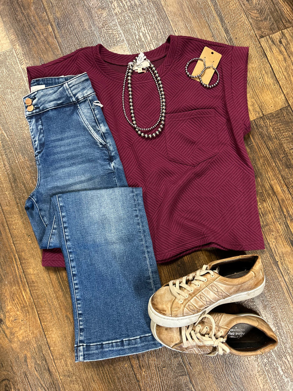 Plum Quilted Long Crop Top