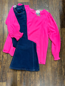 Hot Pink Top with Sheer Sleeve*