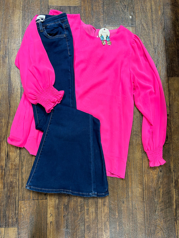 Hot Pink Top with Sheer Sleeve
