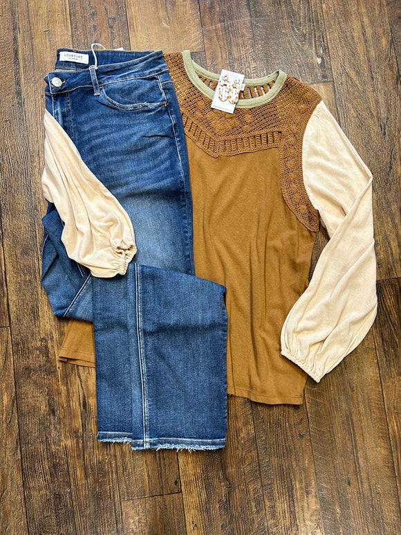 Knit Cream Camel Top*