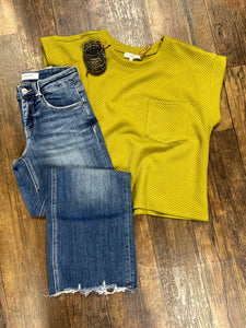 Olive Lime Quilted Long Crop Top