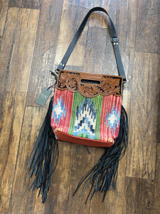 Myra Canvas Tooled Leather Crossbody Bag 021