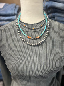 Turquoise x Spiny Oyser Navajo Pearl 14 Inch Necklace