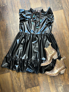 Faux Leather Black Dress*