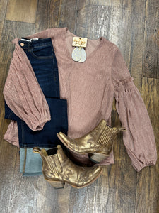 Mauve Shimmer Balloon Sleeve Top*