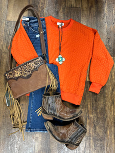 Quilted Orange Side Button Sweater