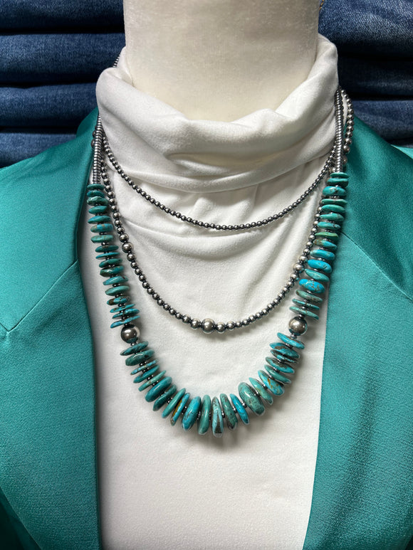 Teal Turquoise Slab with Navajo Pearl Necklace